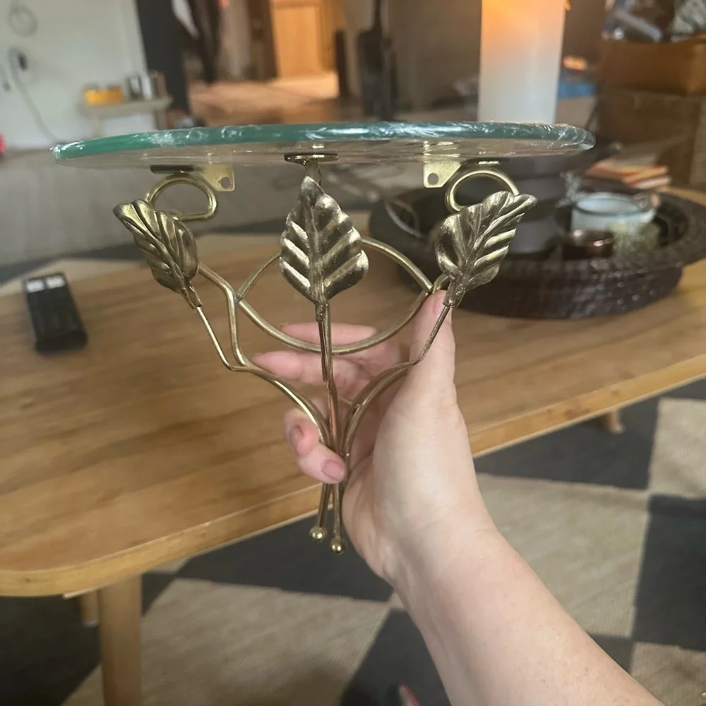 Gold Leaf Accent Wall Shelf with Glass Top